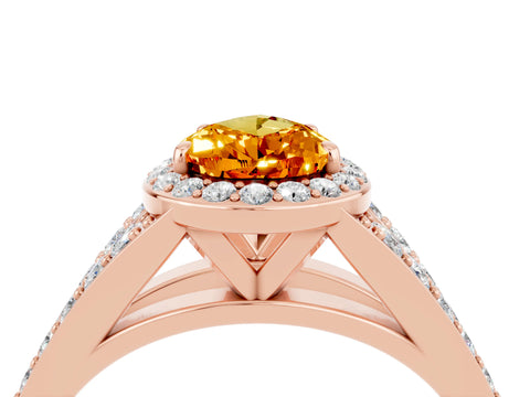 Rose gold Pear Cut Citrine Split Shank Halo Ring with Four-Prong Setting_16