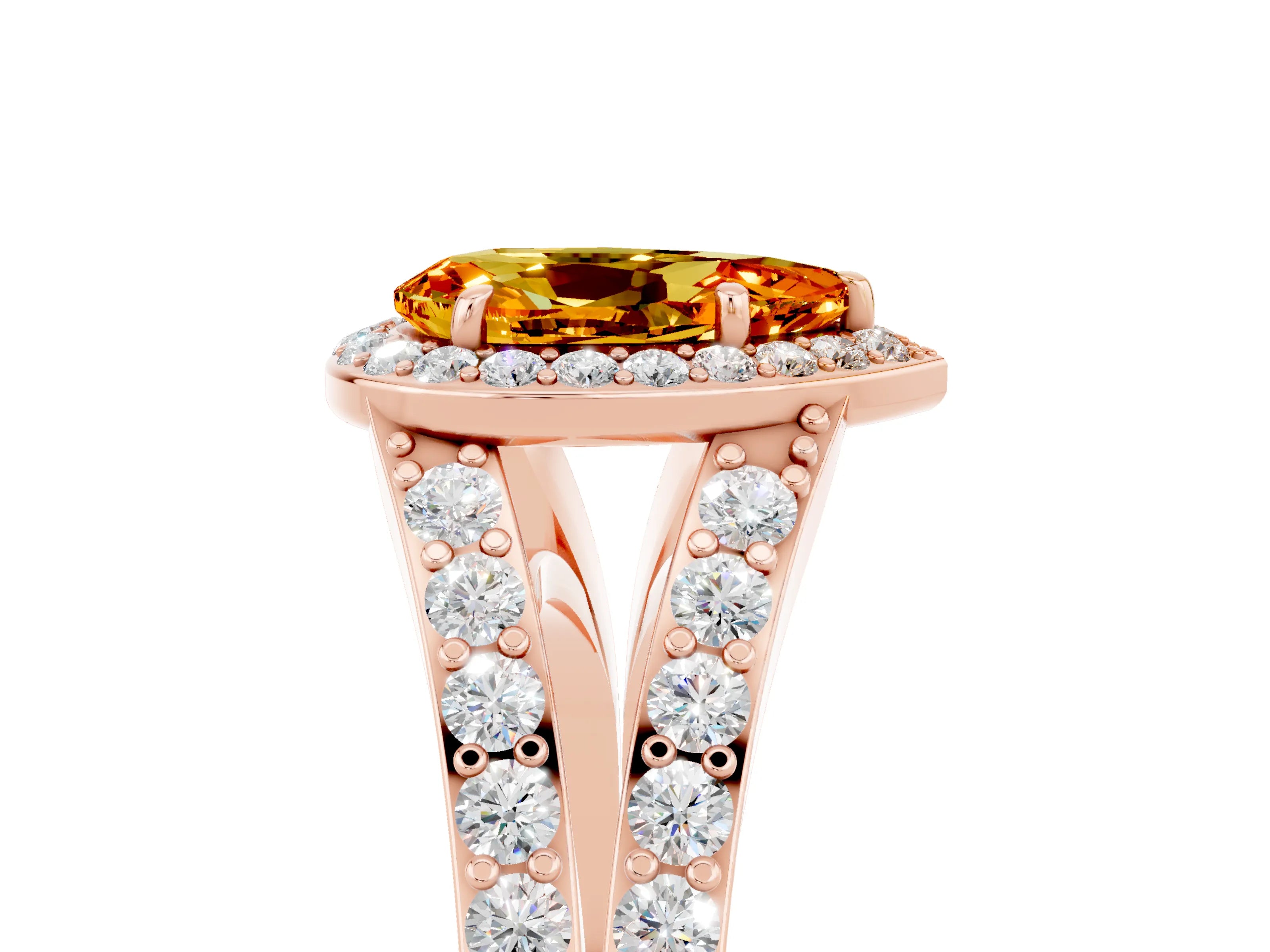 Rose gold Pear Cut Citrine Split Shank Halo Ring with Four-Prong Setting_17