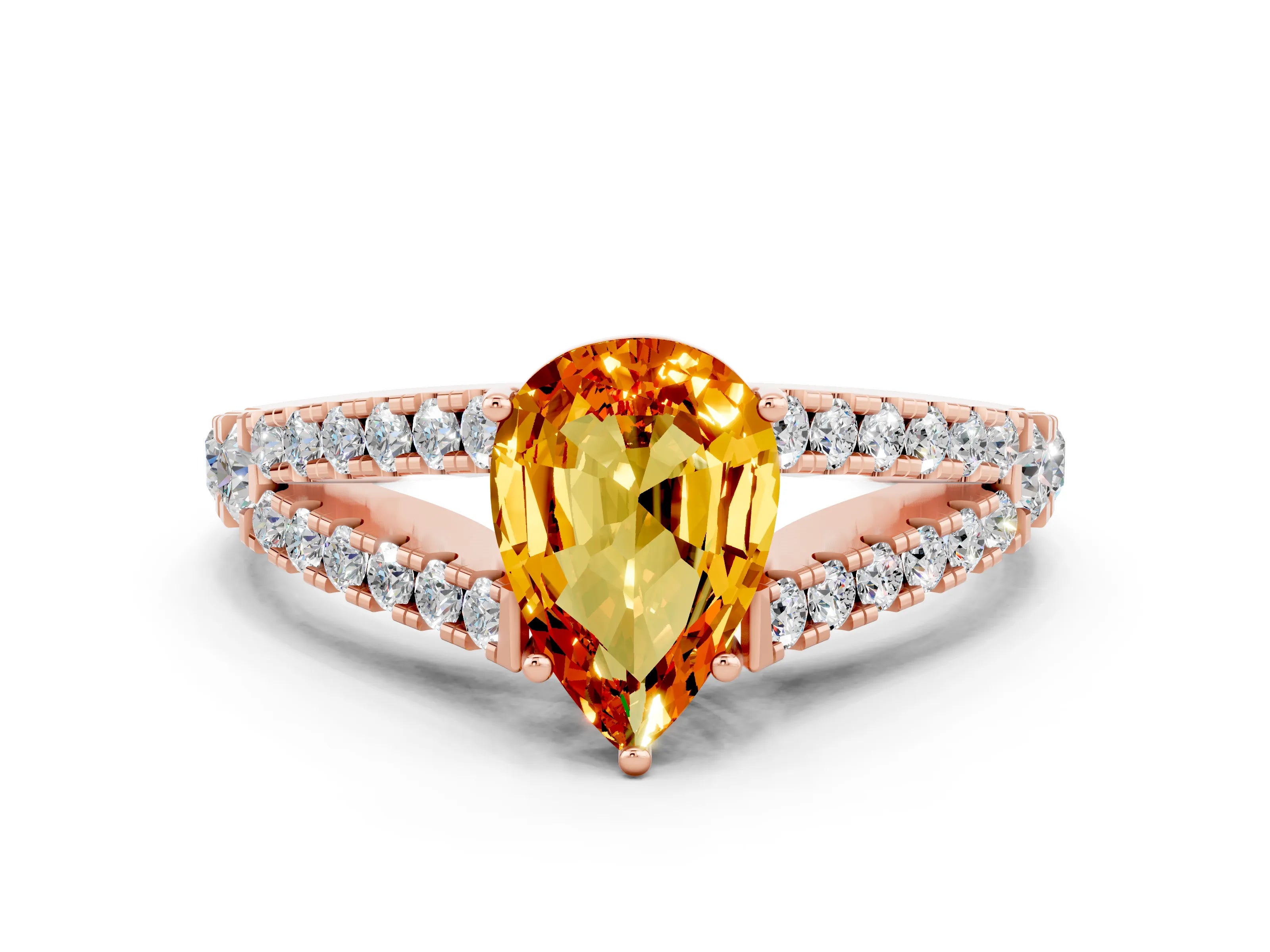 Rose gold Pear Cut Citrine Split Shank Pavé Engagement Ring with Four-Prong Setting_12