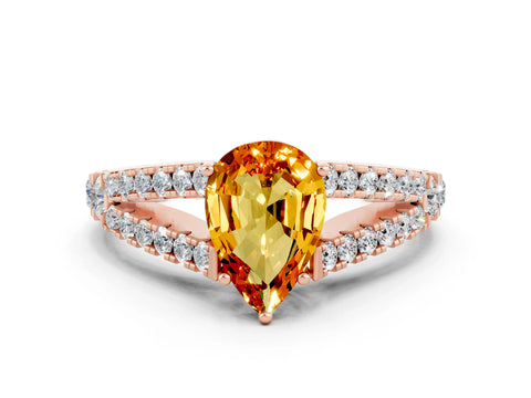 Rose gold Pear Cut Citrine Split Shank Pavé Engagement Ring with Four-Prong Setting_12