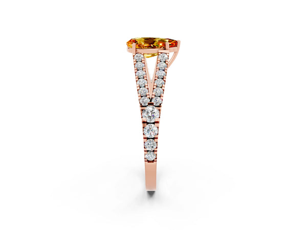 Rose gold Pear Cut Citrine Split Shank Pavé Engagement Ring with Four-Prong Setting