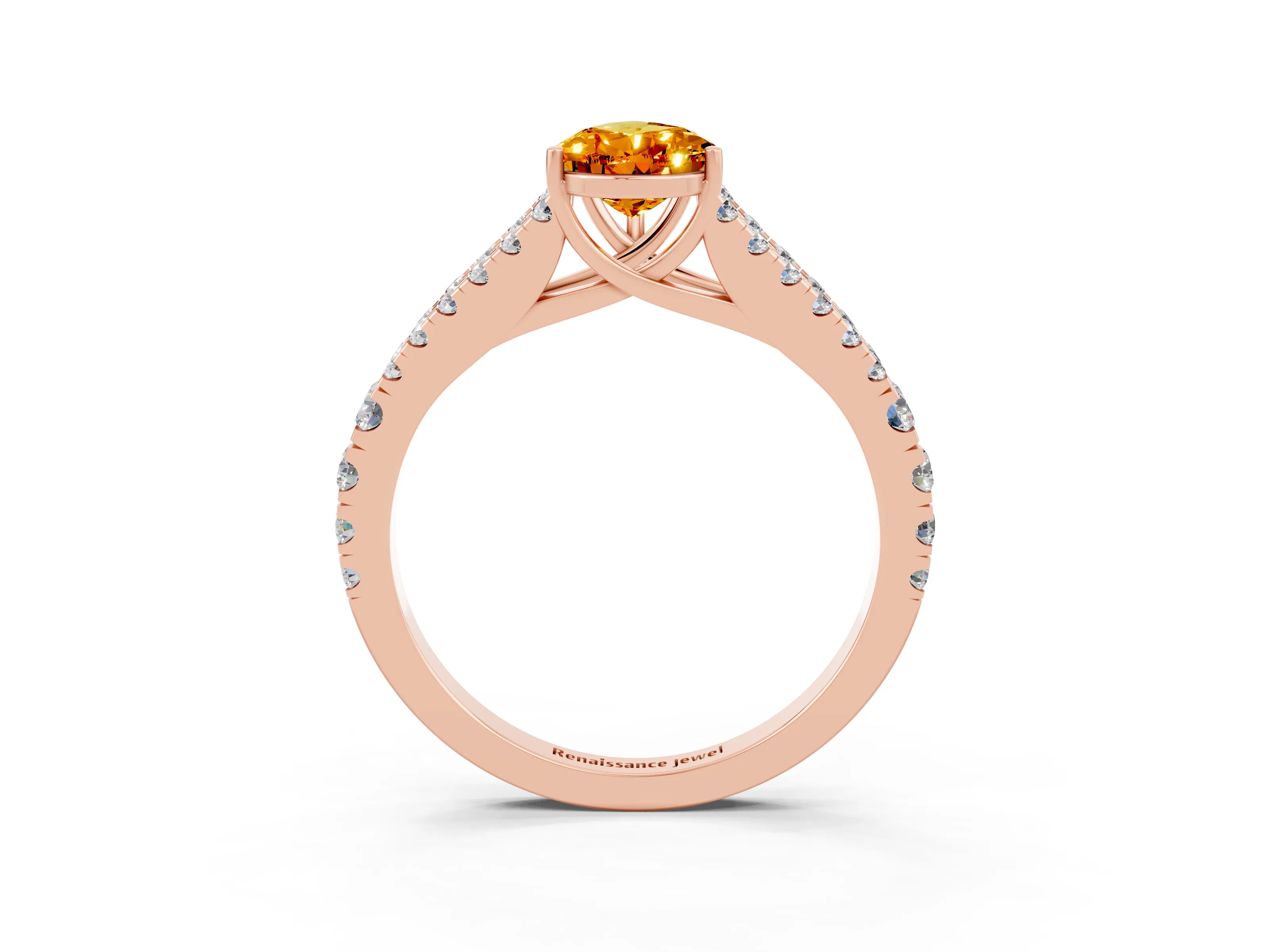Rose gold Pear Cut Citrine Split Shank Pavé Engagement Ring with Four-Prong Setting_15
