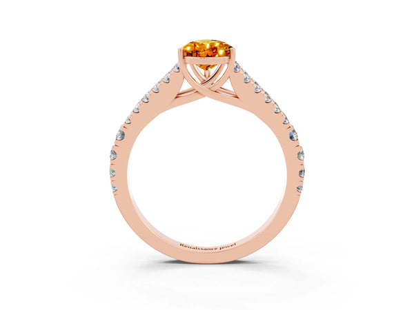 Rose gold Pear Cut Citrine Split Shank Pavé Engagement Ring with Four-Prong Setting