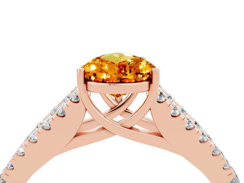 Rose gold Pear Cut Citrine Split Shank Pavé Engagement Ring with Four-Prong Setting_16