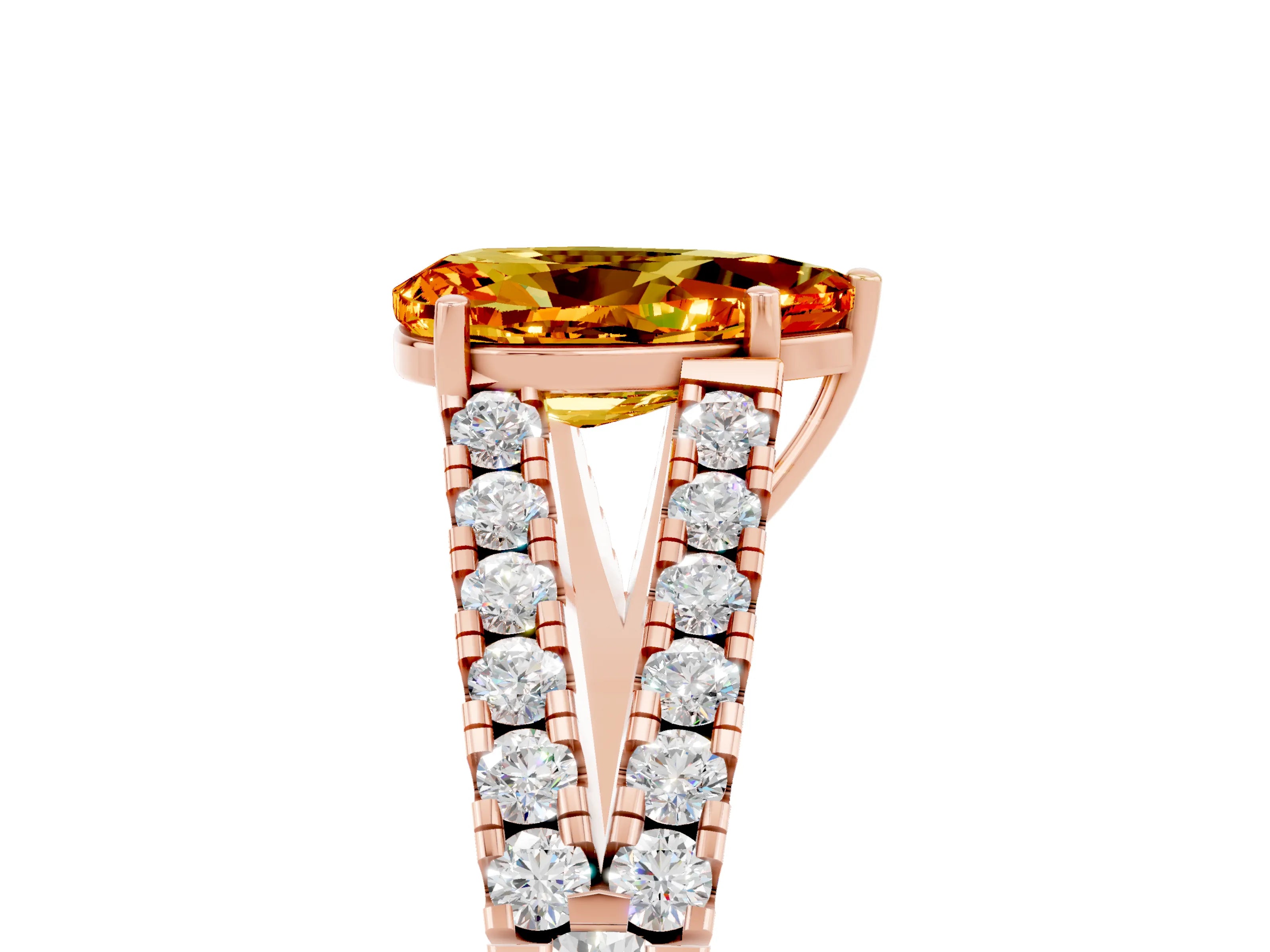 Rose gold Pear Cut Citrine Split Shank Pavé Engagement Ring with Four-Prong Setting_17