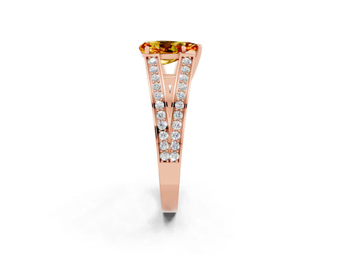 Rose gold Pear Cut Citrine Split Shank Ring with Pavé Band and Four-Prong Setting_2