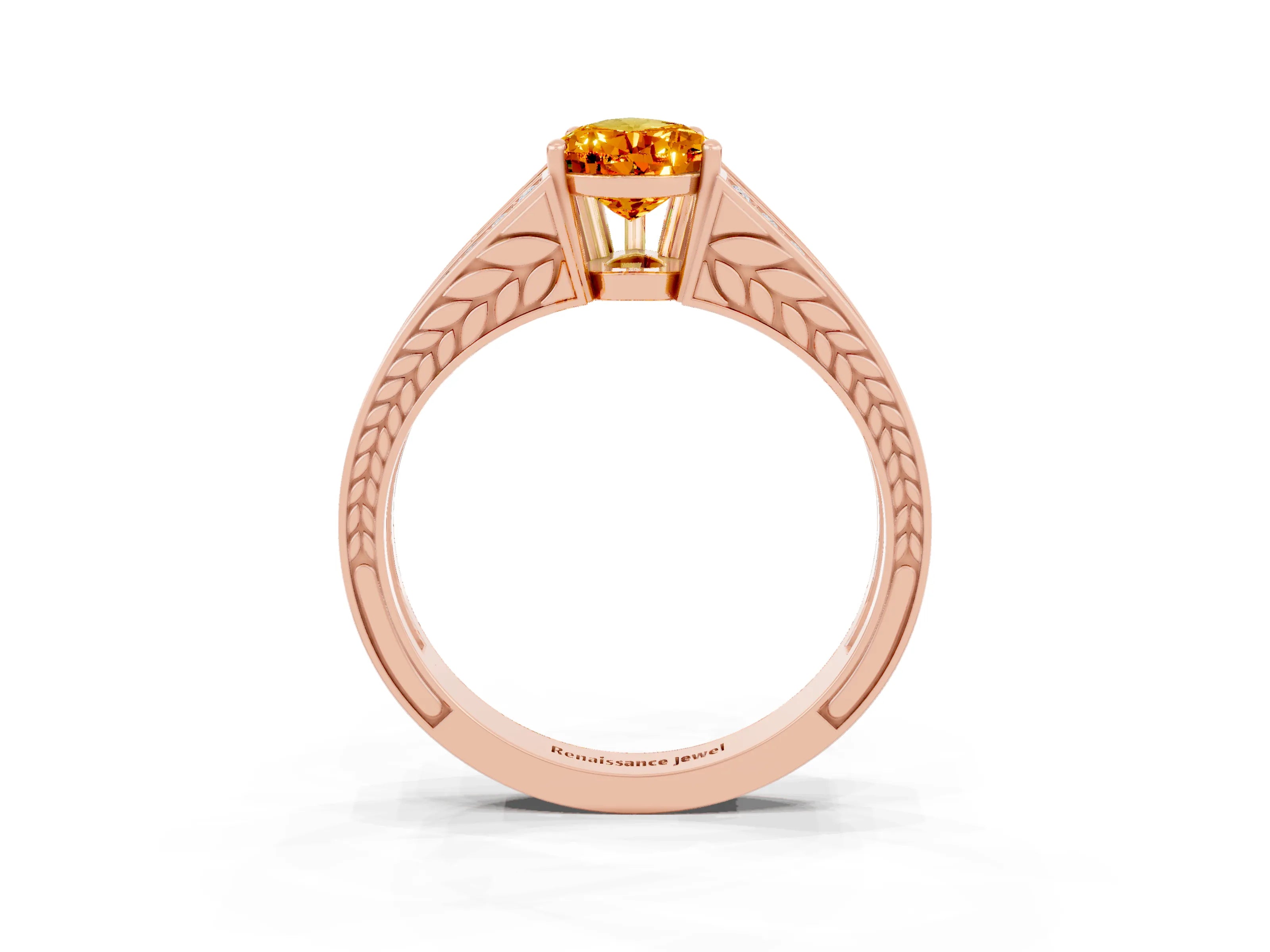 Rose gold Pear Cut Citrine Split Shank Ring with Pavé Band and Four-Prong Setting_3