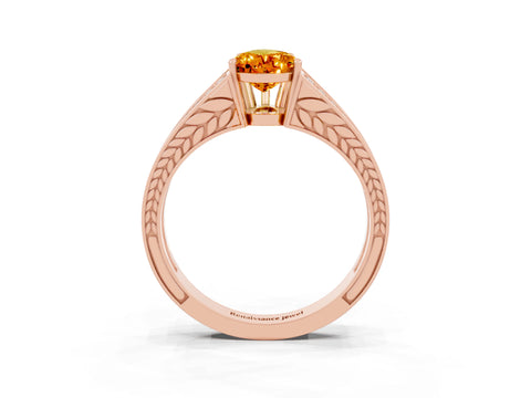 Rose gold Pear Cut Citrine Split Shank Ring with Pavé Band and Four-Prong Setting_3