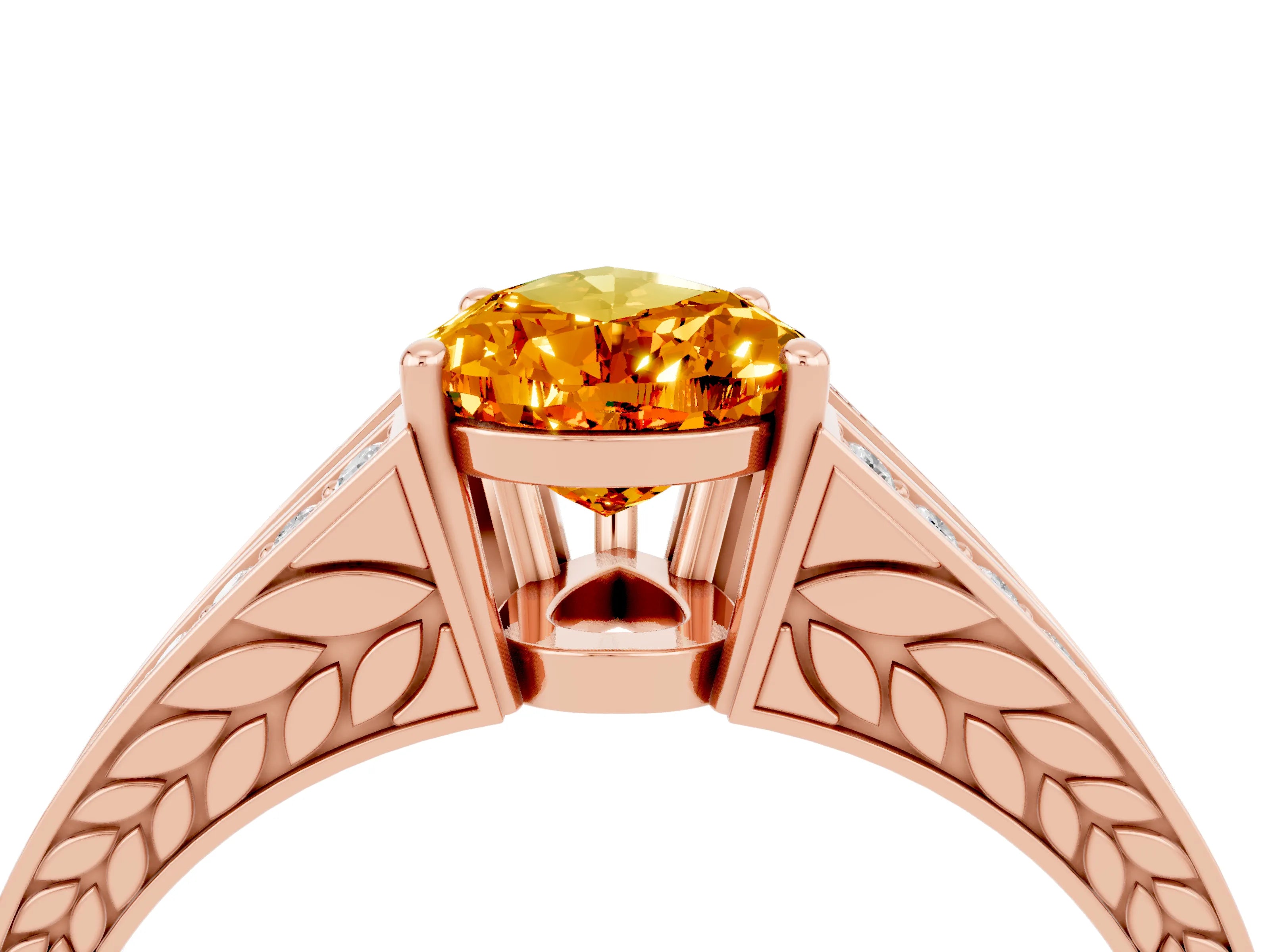 Rose gold Pear Cut Citrine Split Shank Ring with Pavé Band and Four-Prong Setting_4
