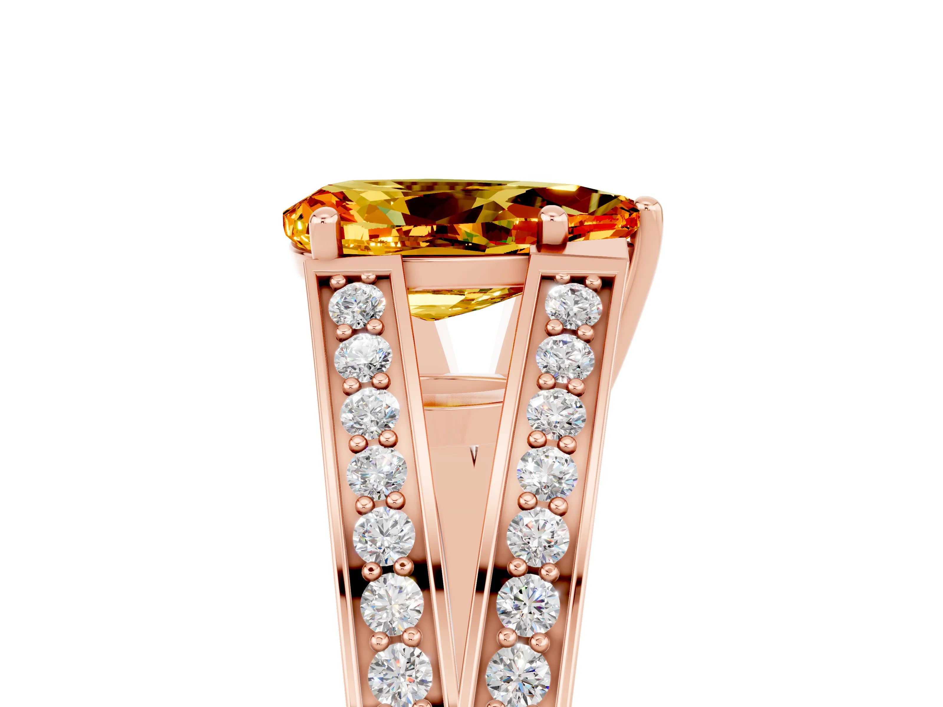 Rose gold Pear Cut Citrine Split Shank Ring with Pavé Band and Four-Prong Setting_5