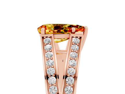 Rose gold Pear Cut Citrine Split Shank Ring with Pavé Band and Four-Prong Setting_5
