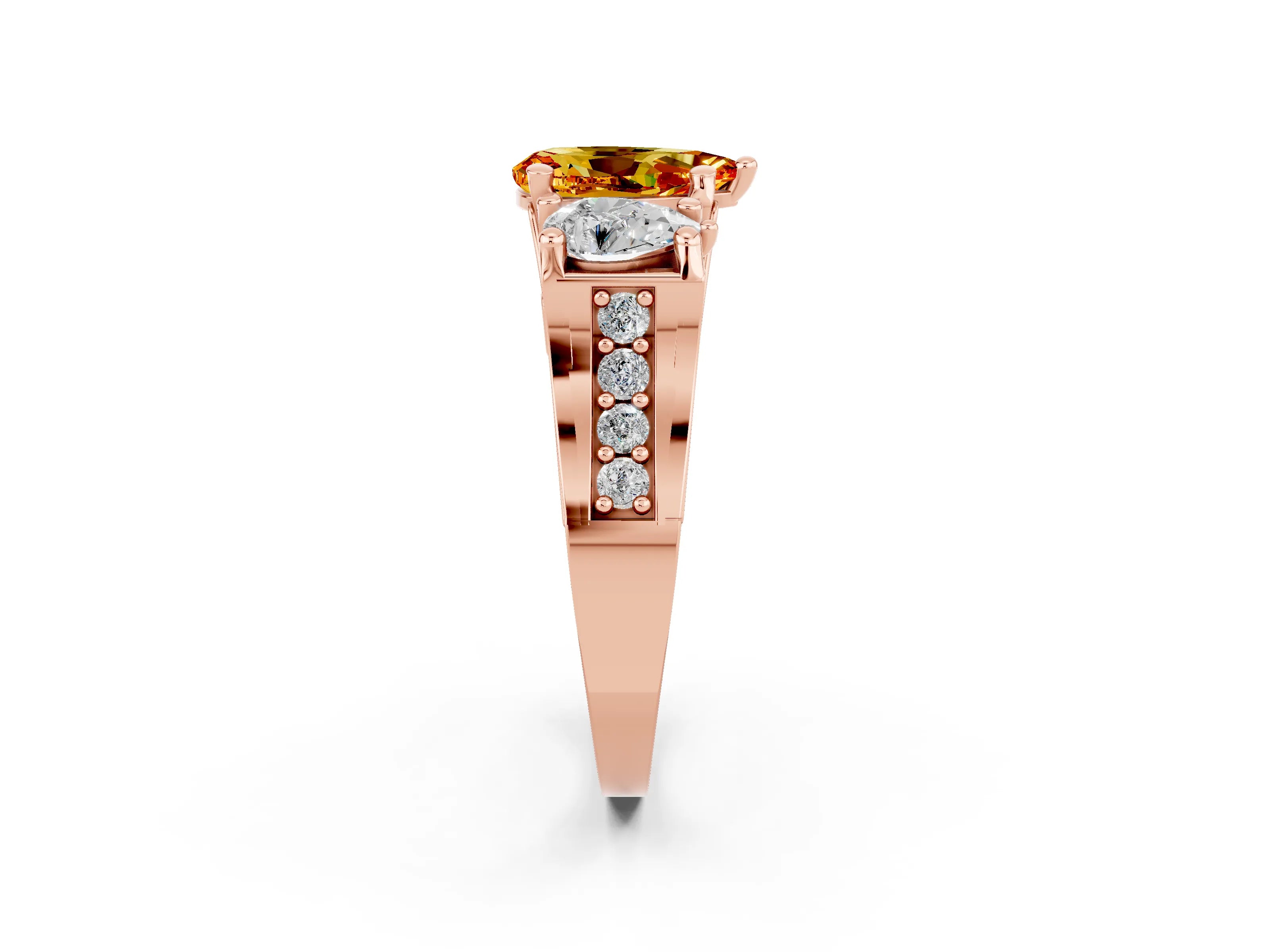 Rose gold Pear Cut Citrine Three-Stone Ring with Channel Set Band and Four-Prong Setting_2