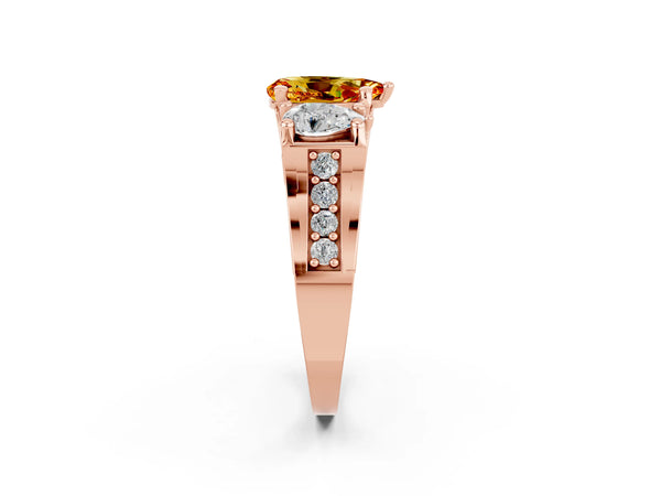 Rose gold Pear Cut Citrine Three-Stone Ring with Channel Set Band and Four-Prong Setting