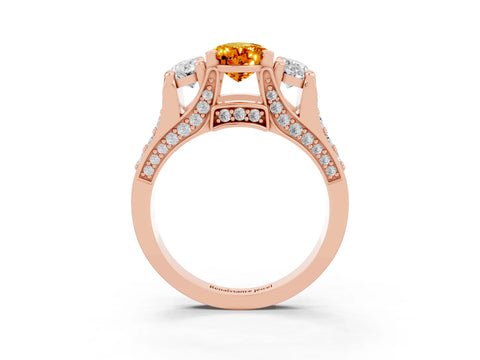 Rose gold Pear Cut Citrine Three-Stone Ring with Channel Set Band and Four-Prong Setting_3