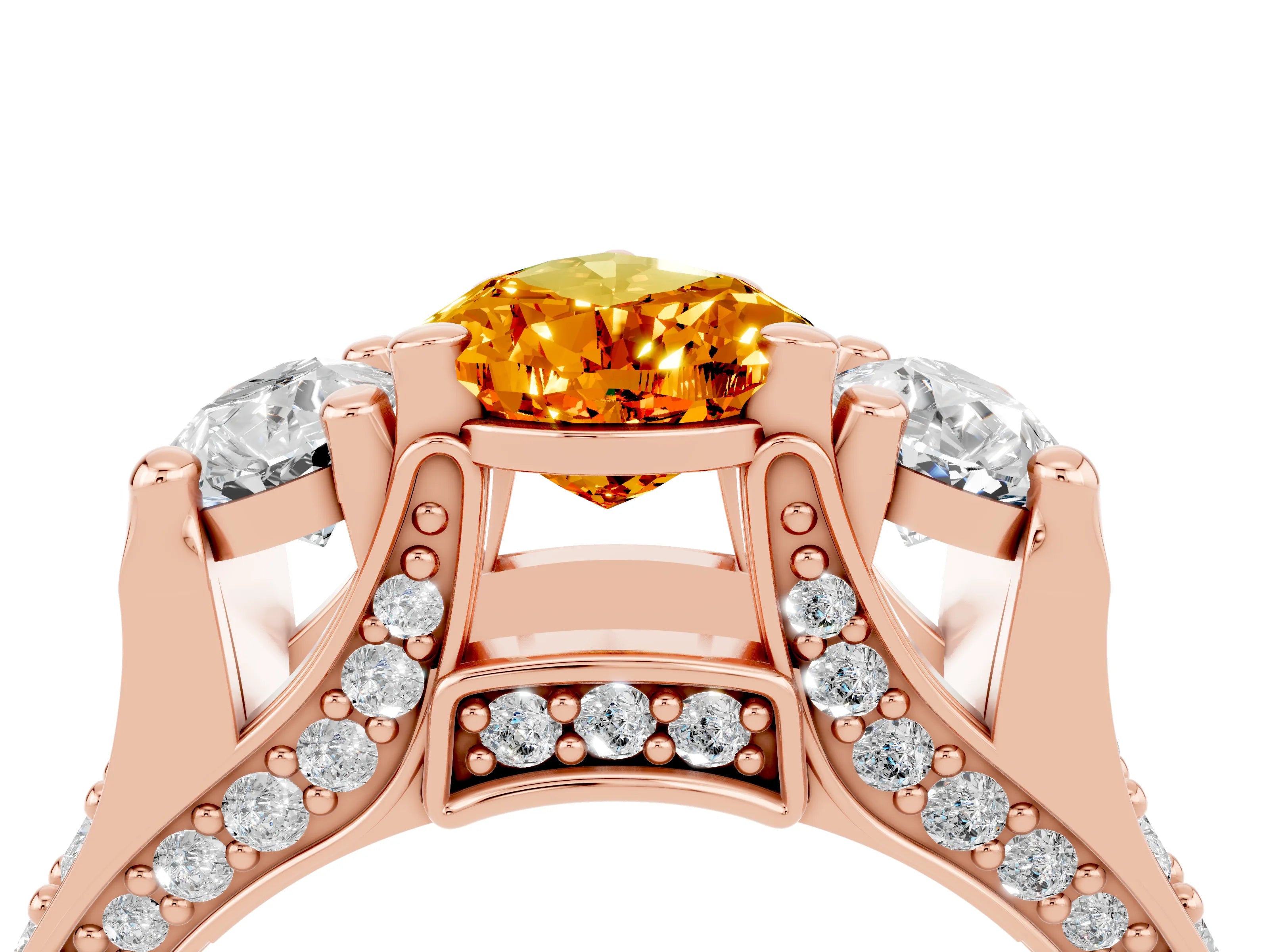 Rose gold Pear Cut Citrine Three-Stone Ring with Channel Set Band and Four-Prong Setting_4