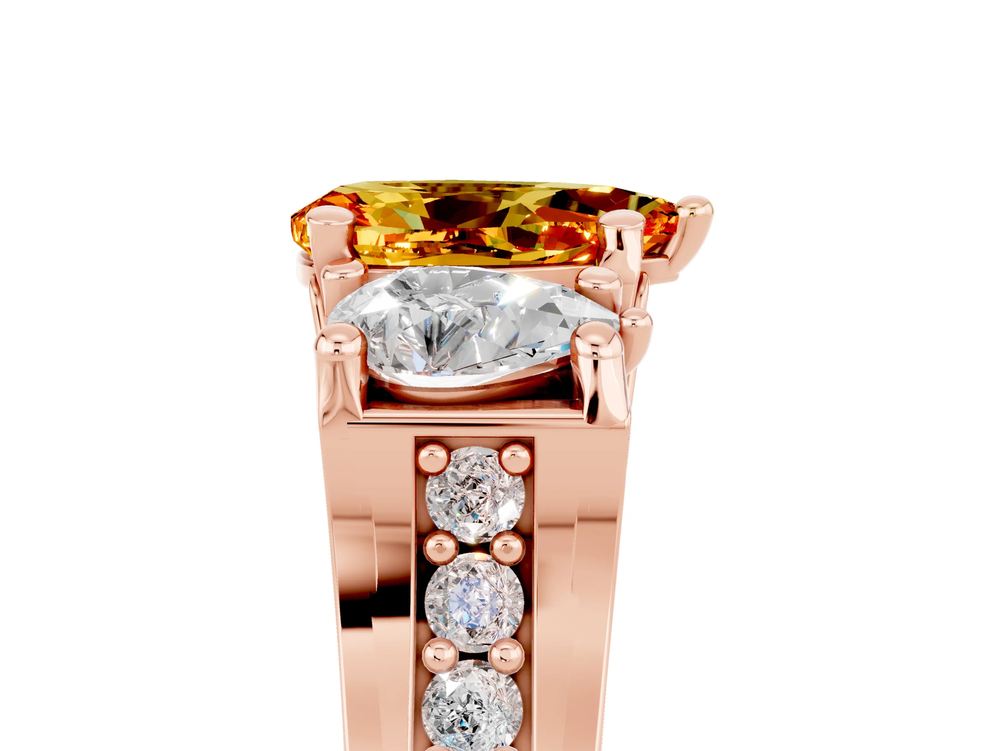 Rose gold Pear Cut Citrine Three-Stone Ring with Channel Set Band and Four-Prong Setting_5