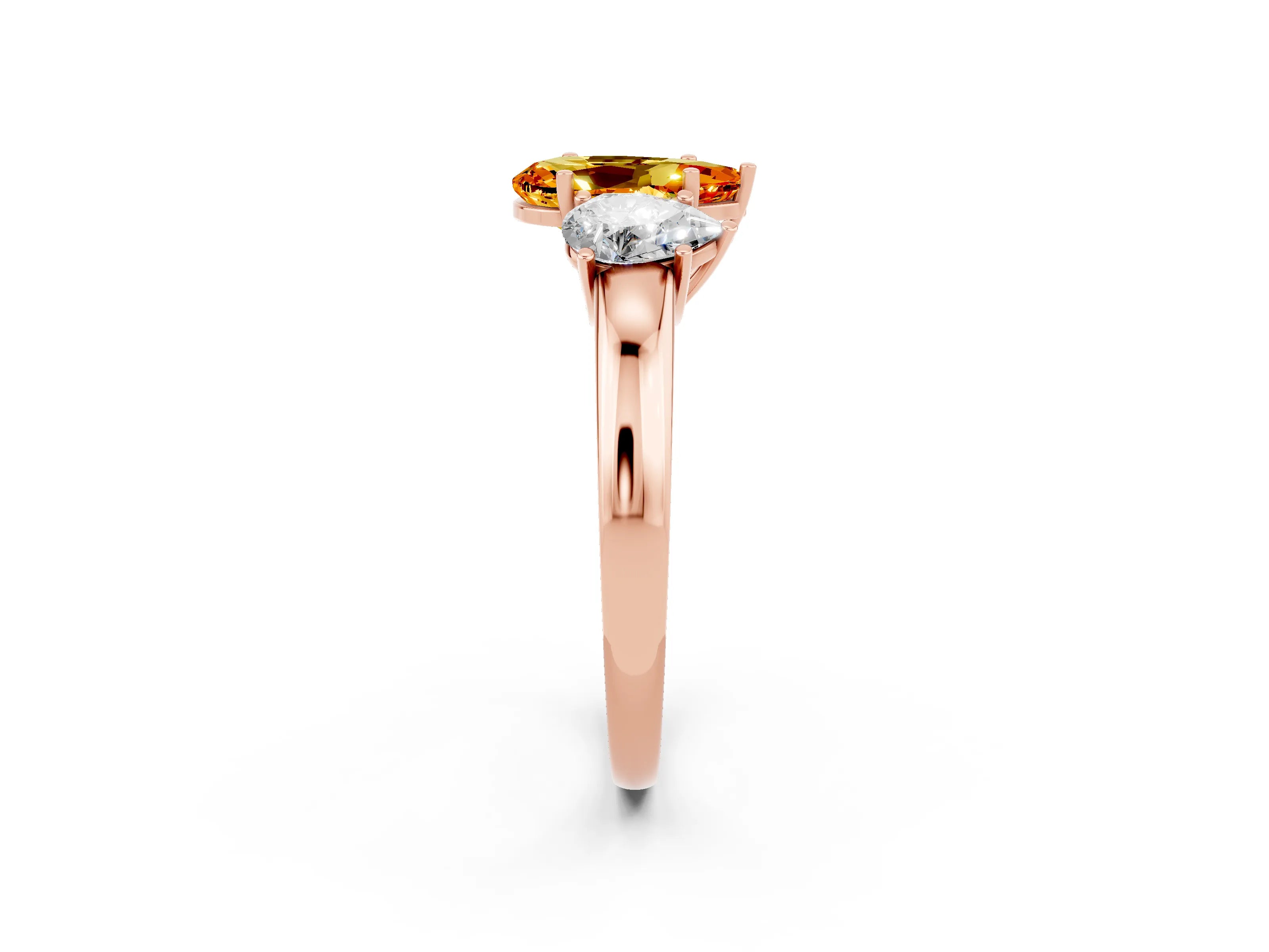 Rose gold Pear Cut Citrine Three-Stone Ring with Four-Prong Setting and Classic Band_2