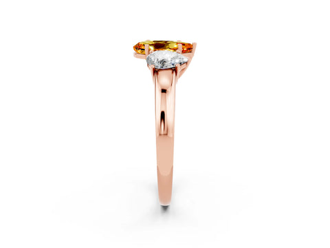 Rose gold Pear Cut Citrine Three-Stone Ring with Four-Prong Setting and Classic Band_2