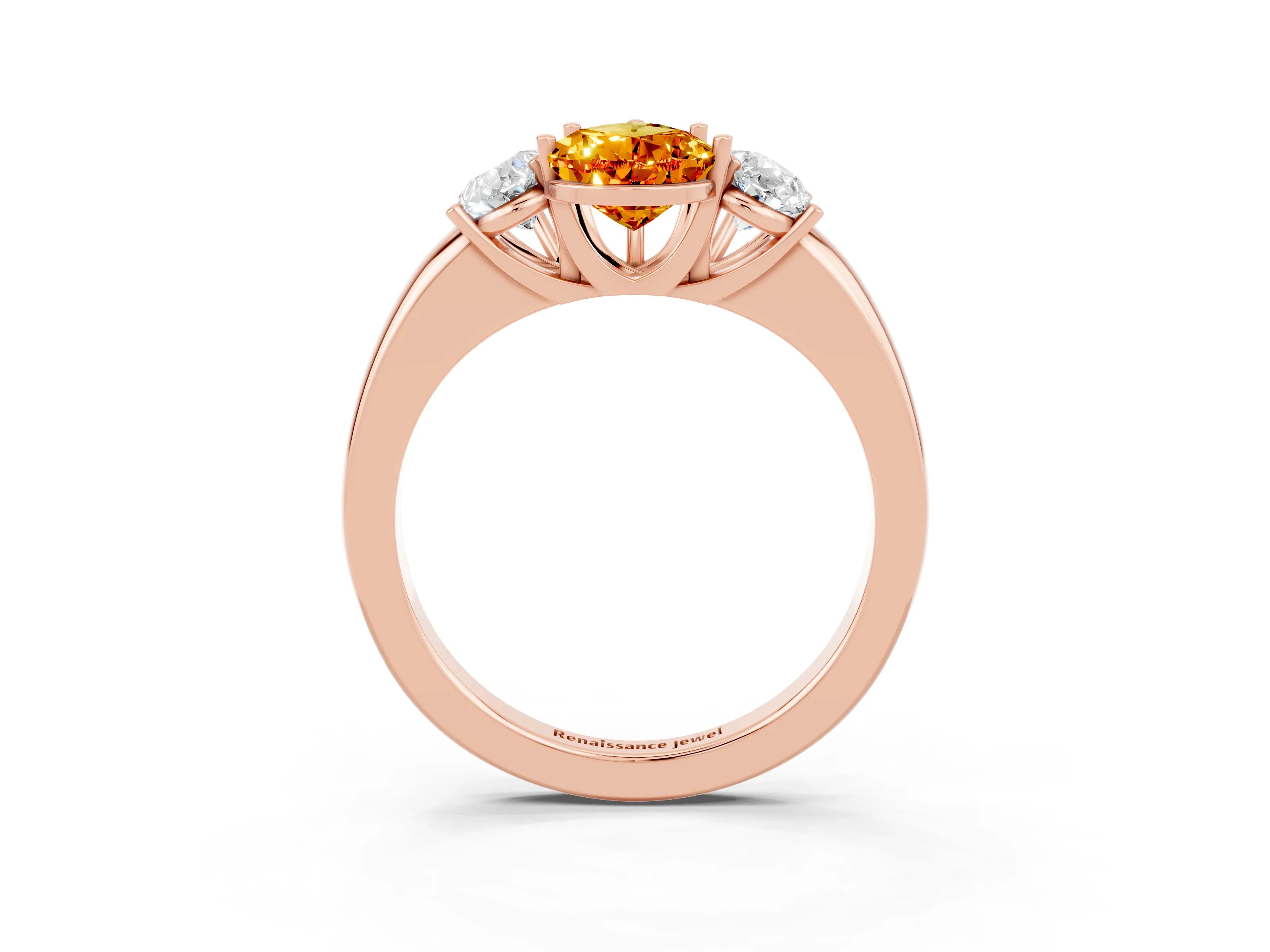 Rose gold Pear Cut Citrine Three-Stone Ring with Four-Prong Setting and Classic Band_3