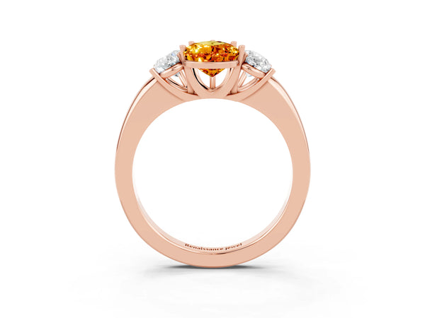 Rose gold Pear Cut Citrine Three-Stone Ring with Four-Prong Setting and Classic Band