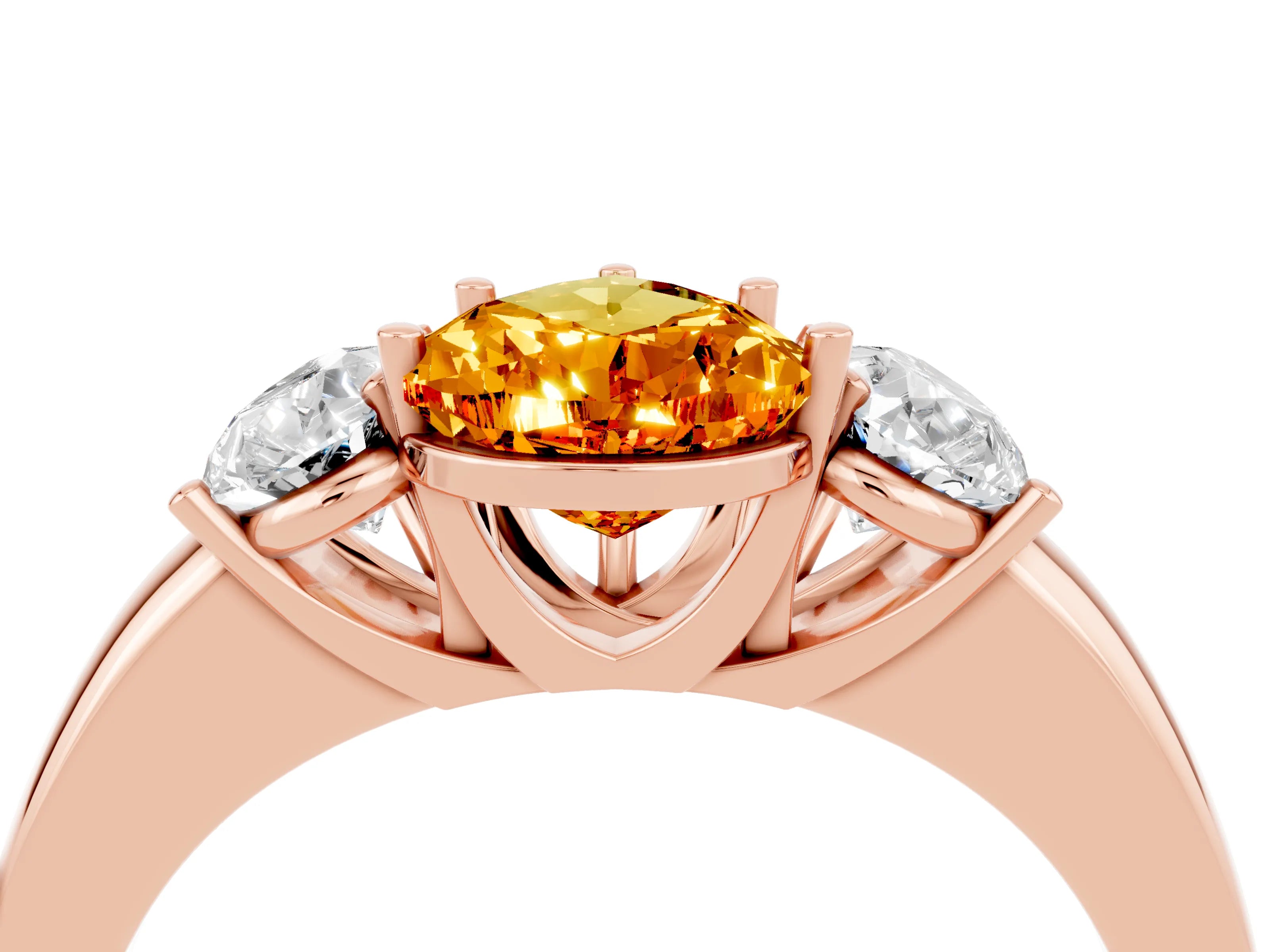 Rose gold Pear Cut Citrine Three-Stone Ring with Four-Prong Setting and Classic Band_4