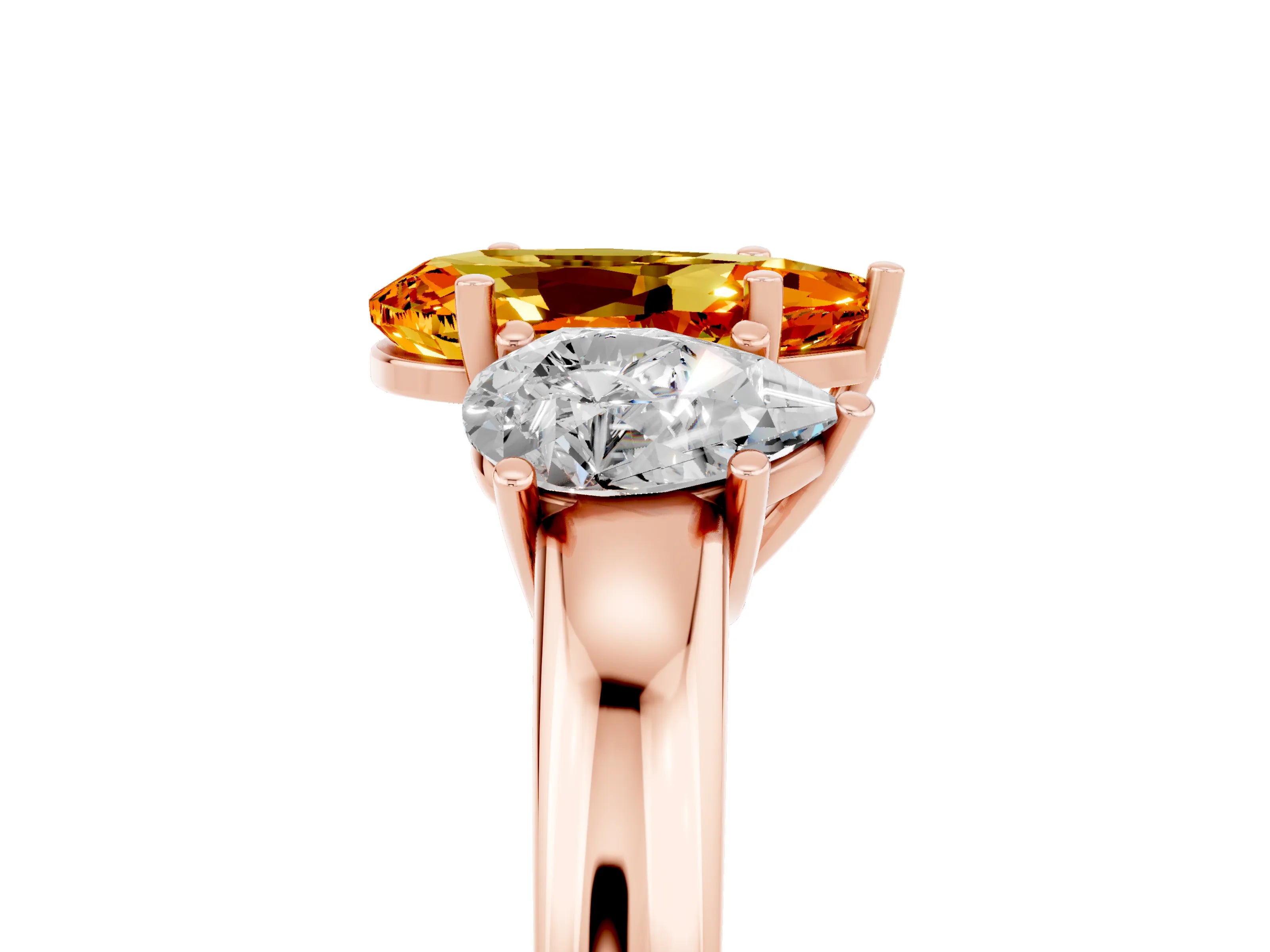 Rose gold Pear Cut Citrine Three-Stone Ring with Four-Prong Setting and Classic Band_5