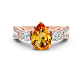 Rose gold Pear Cut Citrine Three-Stone Ring with Pavé Split Shank and Four-Prong Setting_12