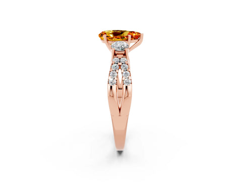 Rose gold Pear Cut Citrine Three-Stone Ring with Pavé Split Shank and Four-Prong Setting_14