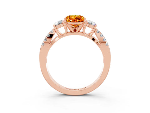 Rose gold Pear Cut Citrine Three-Stone Ring with Pavé Split Shank and Four-Prong Setting_15