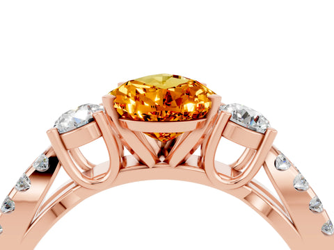 Rose gold Pear Cut Citrine Three-Stone Ring with Pavé Split Shank and Four-Prong Setting_16
