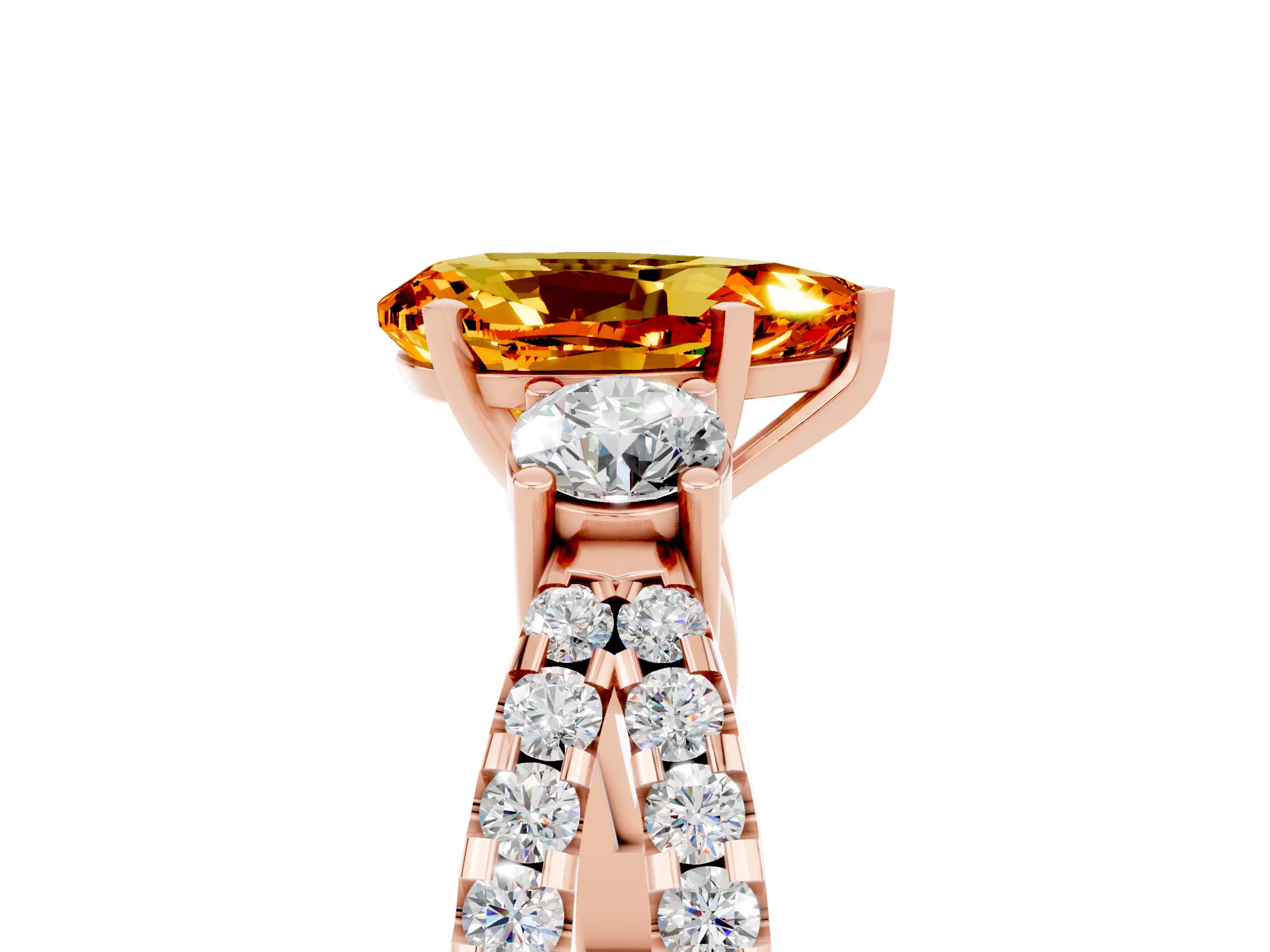 Rose gold Pear Cut Citrine Three-Stone Ring with Pavé Split Shank and Four-Prong Setting_17