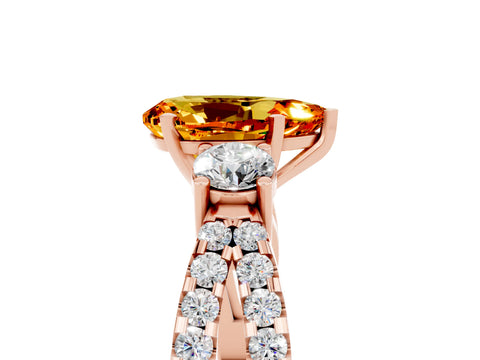 Rose gold Pear Cut Citrine Three-Stone Ring with Pavé Split Shank and Four-Prong Setting_17