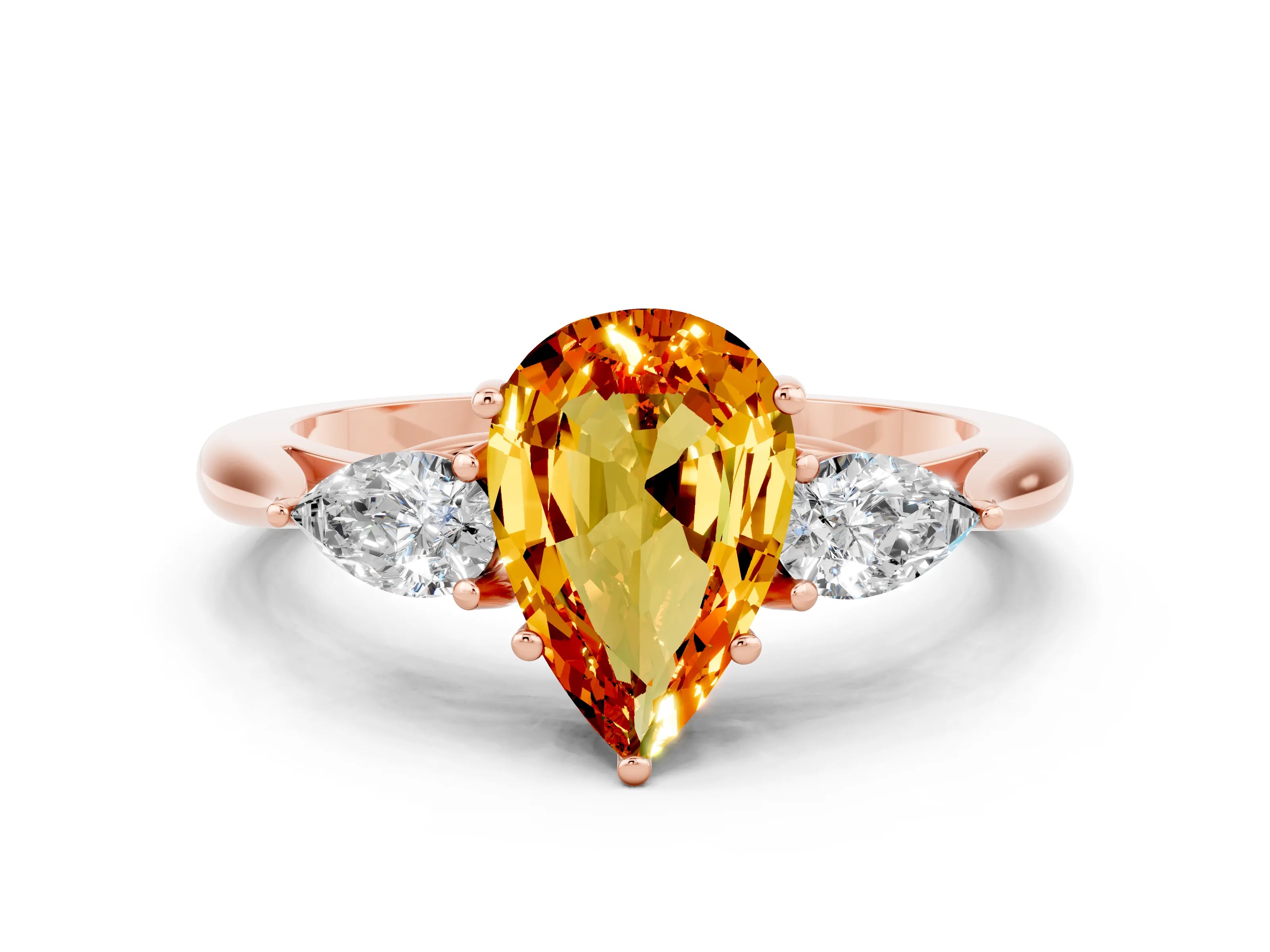 Rose gold Pear Cut Citrine Three-Stone Ring with Pear Side Stones and Four-Prong Setting_24