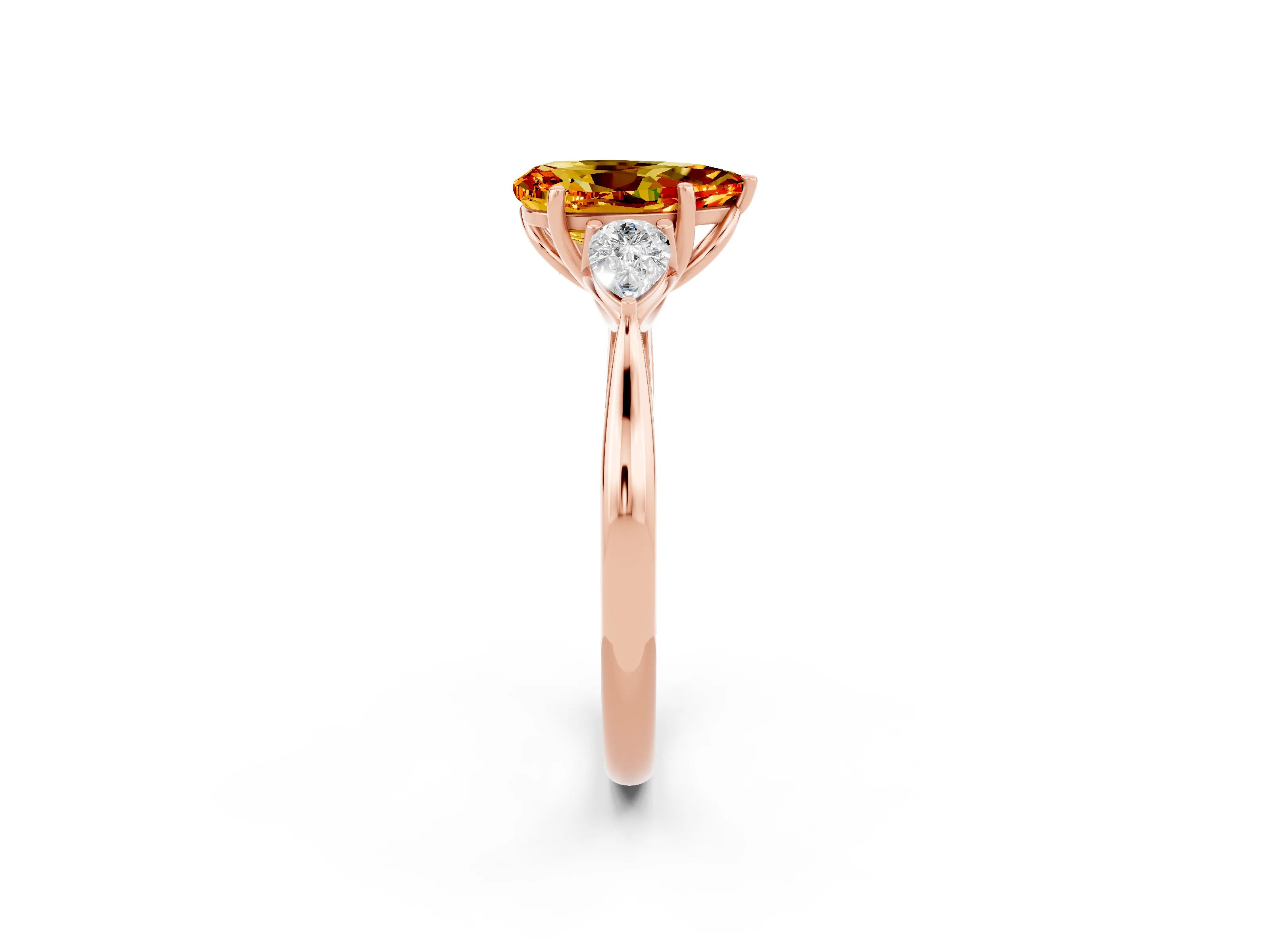 Rose gold Pear Cut Citrine Three-Stone Ring with Pear Side Stones and Four-Prong Setting_26