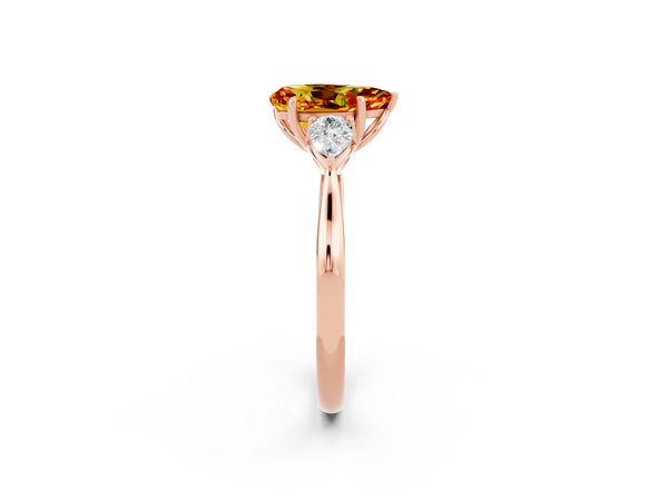 Rose gold Pear Cut Citrine Three-Stone Ring with Pear  Side Stones and Prong Setting