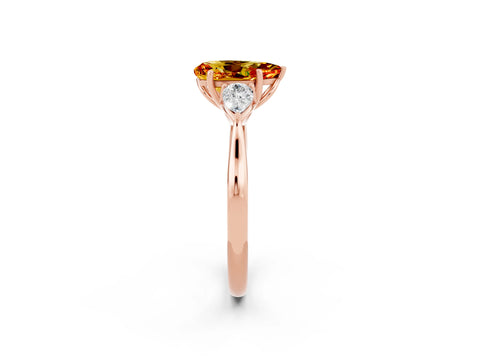 Rose gold Pear Cut Citrine Three-Stone Ring with Pear Side Stones and Four-Prong Setting_26