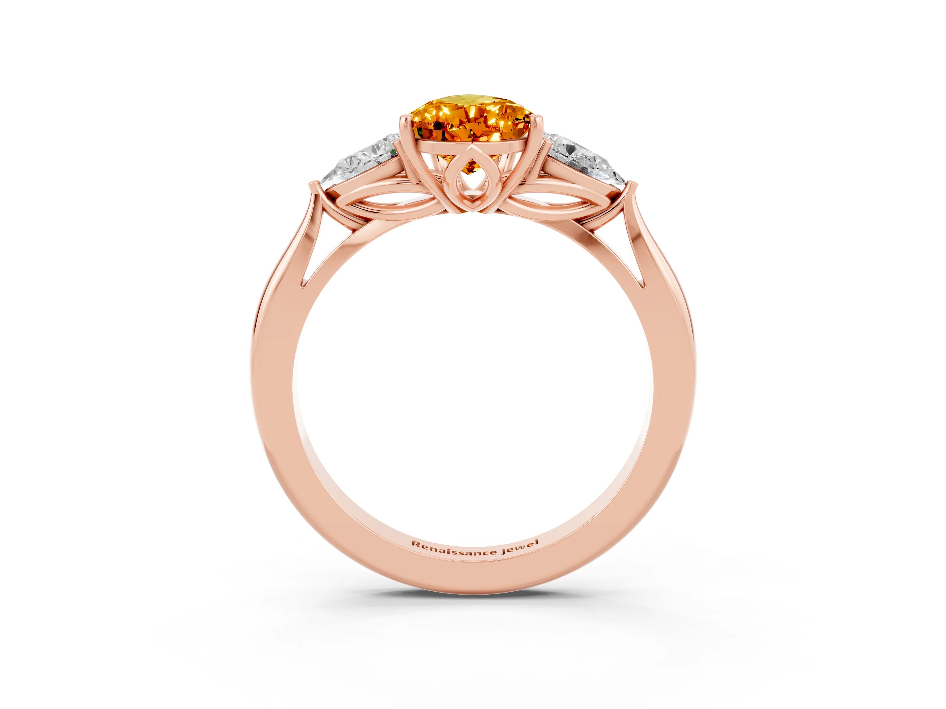 Rose gold Pear Cut Citrine Three-Stone Ring with Pear Side Stones and Four-Prong Setting_27