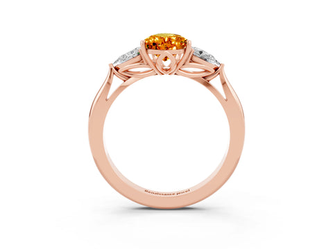 Rose gold Pear Cut Citrine Three-Stone Ring with Pear Side Stones and Four-Prong Setting_27