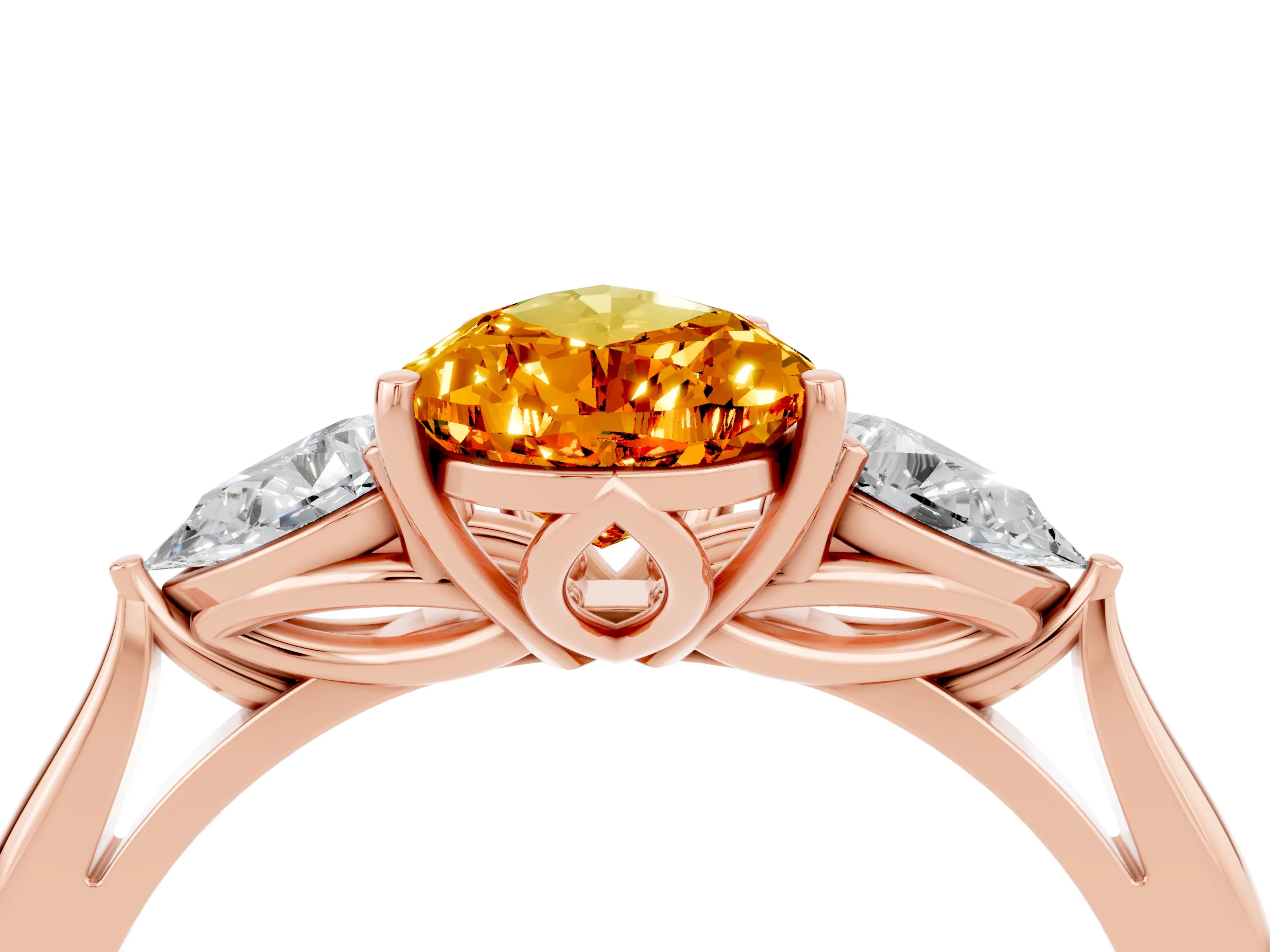 Rose gold Pear Cut Citrine Three-Stone Ring with Pear Side Stones and Four-Prong Setting_28