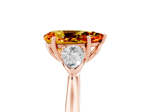 Rose gold Pear Cut Citrine Three-Stone Ring with Pear Side Stones and Four-Prong Setting_29
