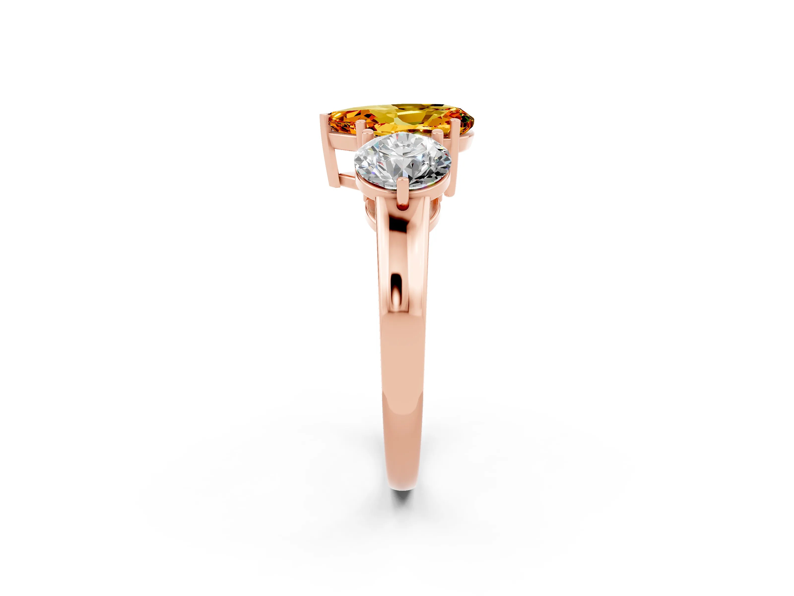 Rose gold Pear Cut Citrine Three-Stone Ring with Prong Setting and Classic Band_2
