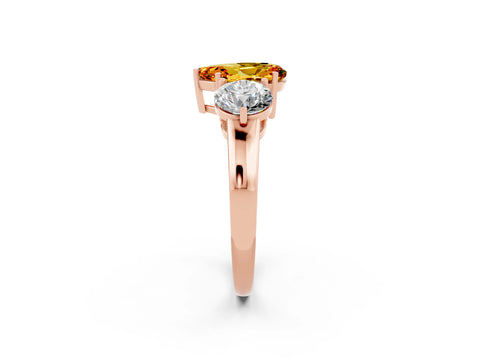 Rose gold Pear Cut Citrine Three-Stone Ring with Prong Setting and Classic Band_2