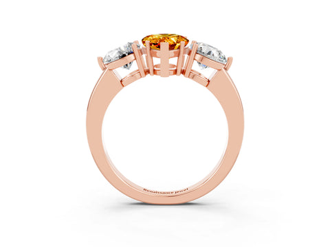 Rose gold Pear Cut Citrine Three-Stone Ring with Prong Setting and Classic Band_3