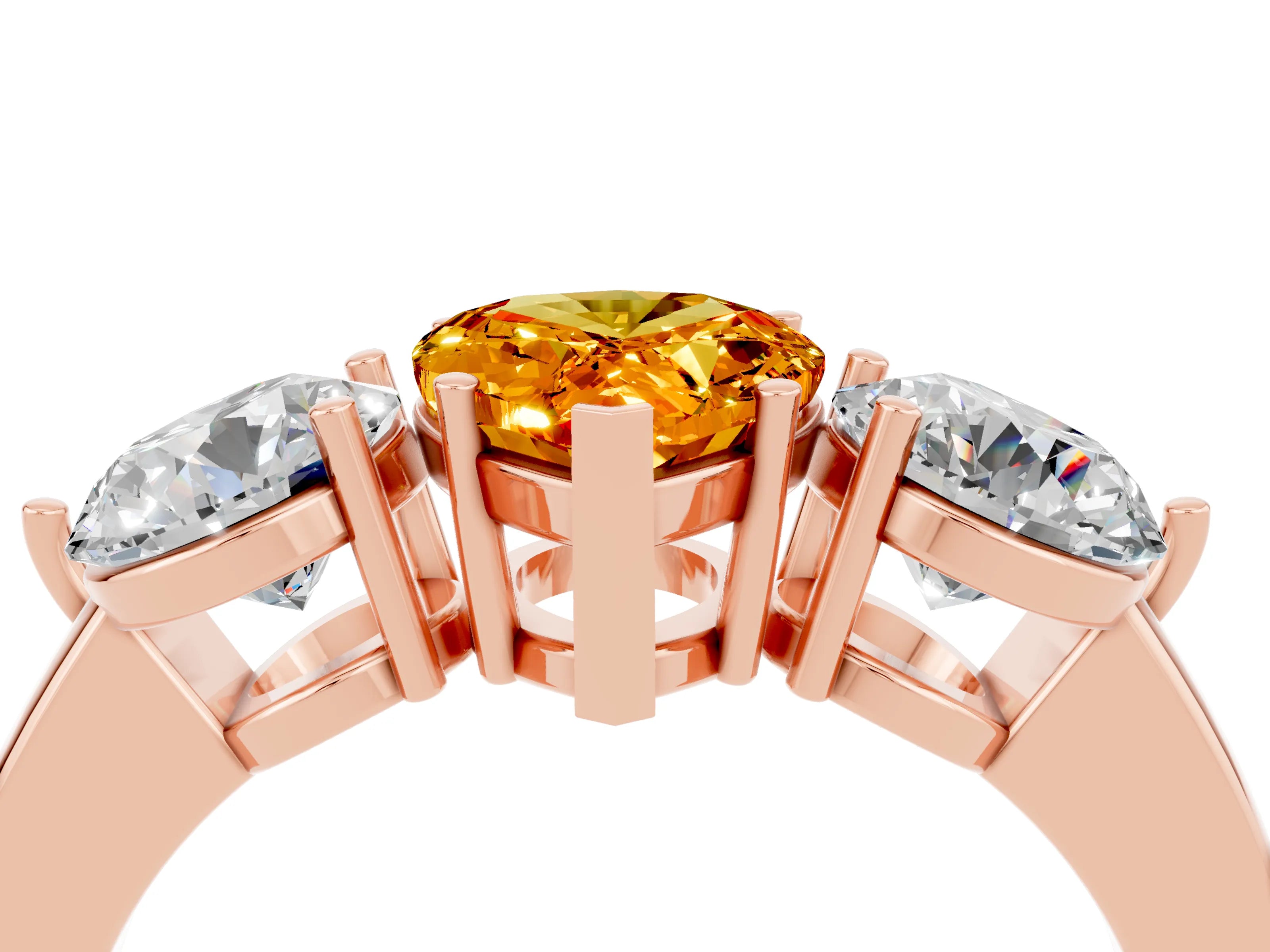 Rose gold Pear Cut Citrine Three-Stone Ring with Prong Setting and Classic Band_4
