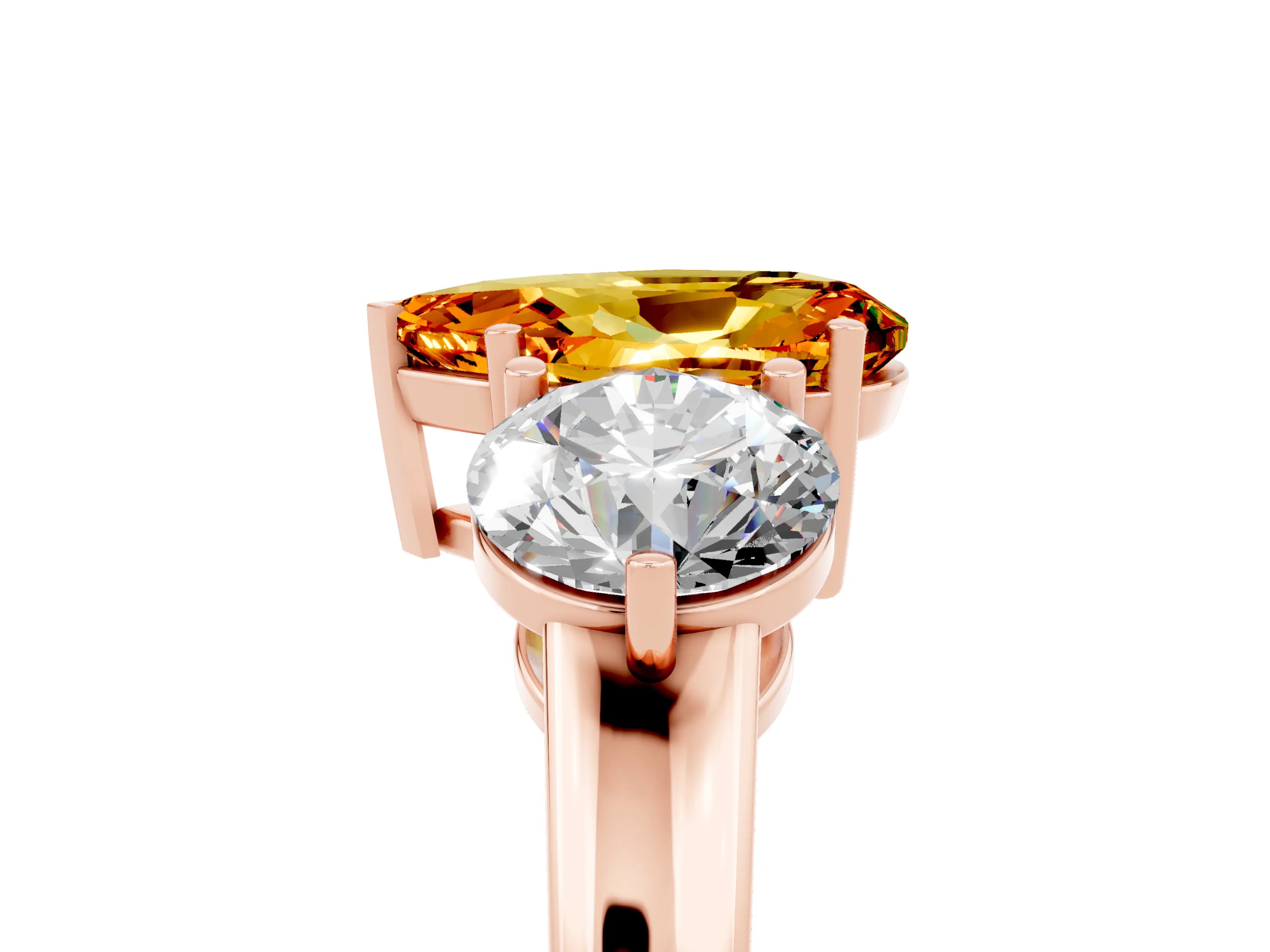 Rose gold Pear Cut Citrine Three-Stone Ring with Prong Setting and Classic Band_5
