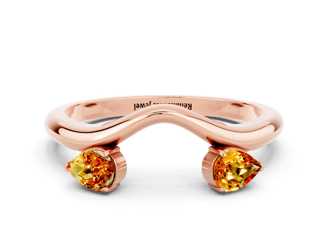 Rose gold Pear Cut Citrine Two-Stone Open Band Ring with Prong Setting_6