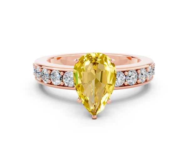 Rose gold Pear Cut Yellow Sapphire Engagement Ring with Channel Set Round  Band and Prong Setting