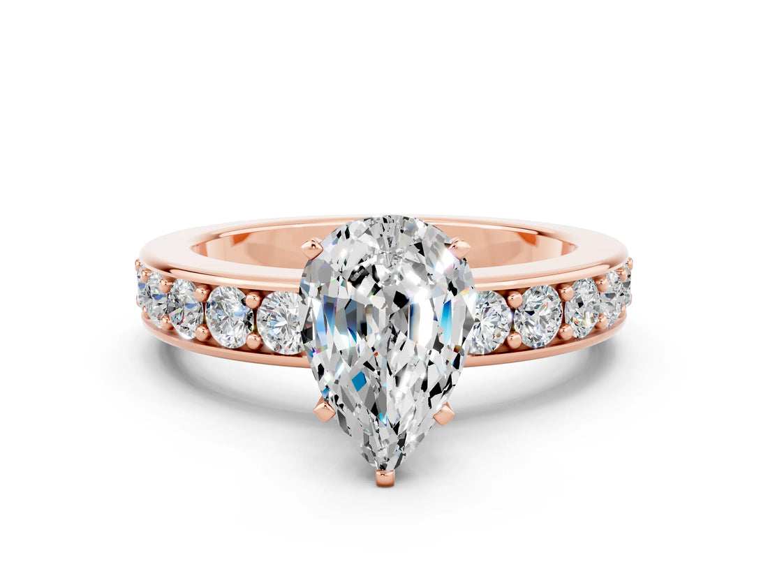 Rose gold Pear Cut Cut Channel Set Diamond Engagement Ring with Four-Prong Setting