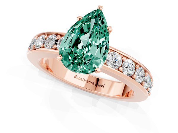 Rose gold Pear Cut Green Sapphire Engagement Ring with Channel Set Round  Band and Prong Setting