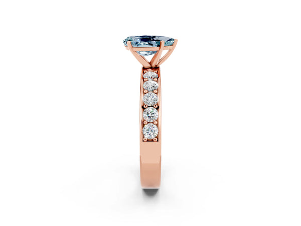 Rose gold Pear Cut Aquamarine Engagement Ring with Channel Set Round  Band and Prong Setting